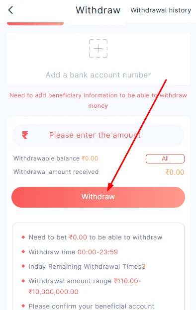 Click on withdraw